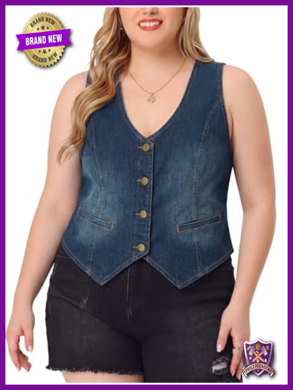 Plus Size Denim Vest Button Down V Neck Sleeveless Jean Vest Western Waistcoat